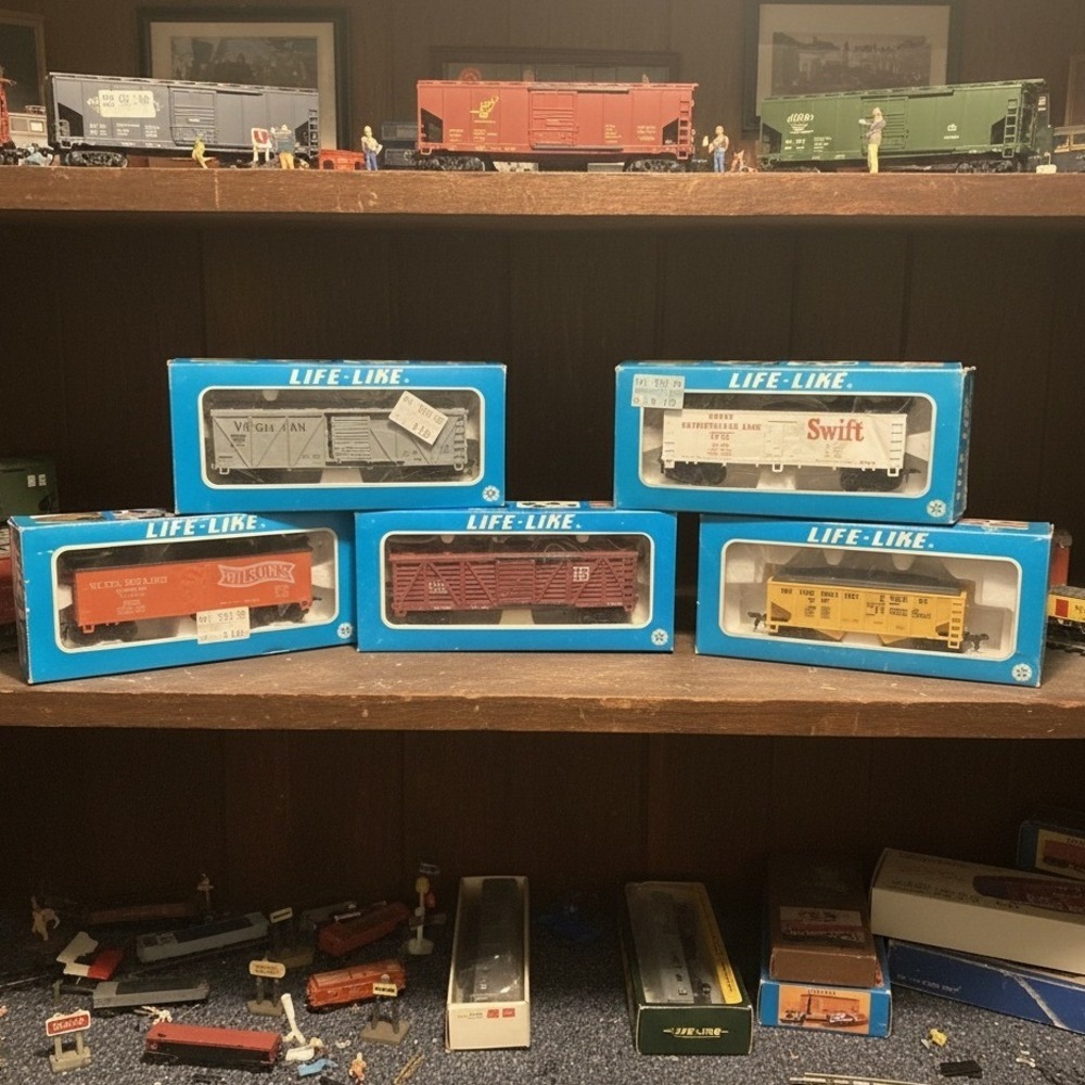 Vintage Life-Like HO Scale Train Box Cars Reefer Coal  Lot of 5